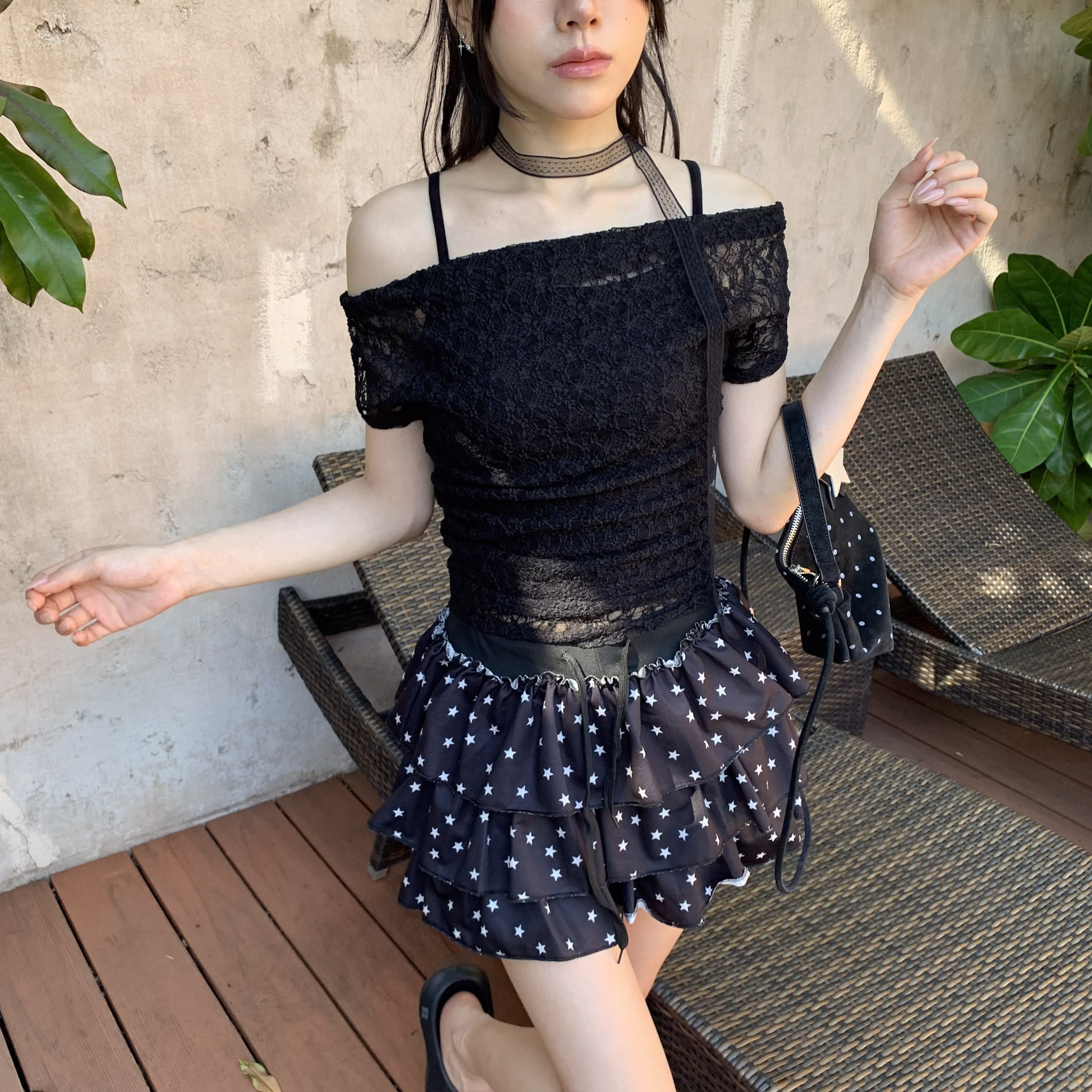 ISA_多種顏值! 側抓皺蕾絲背心(1+1)套裝_65088