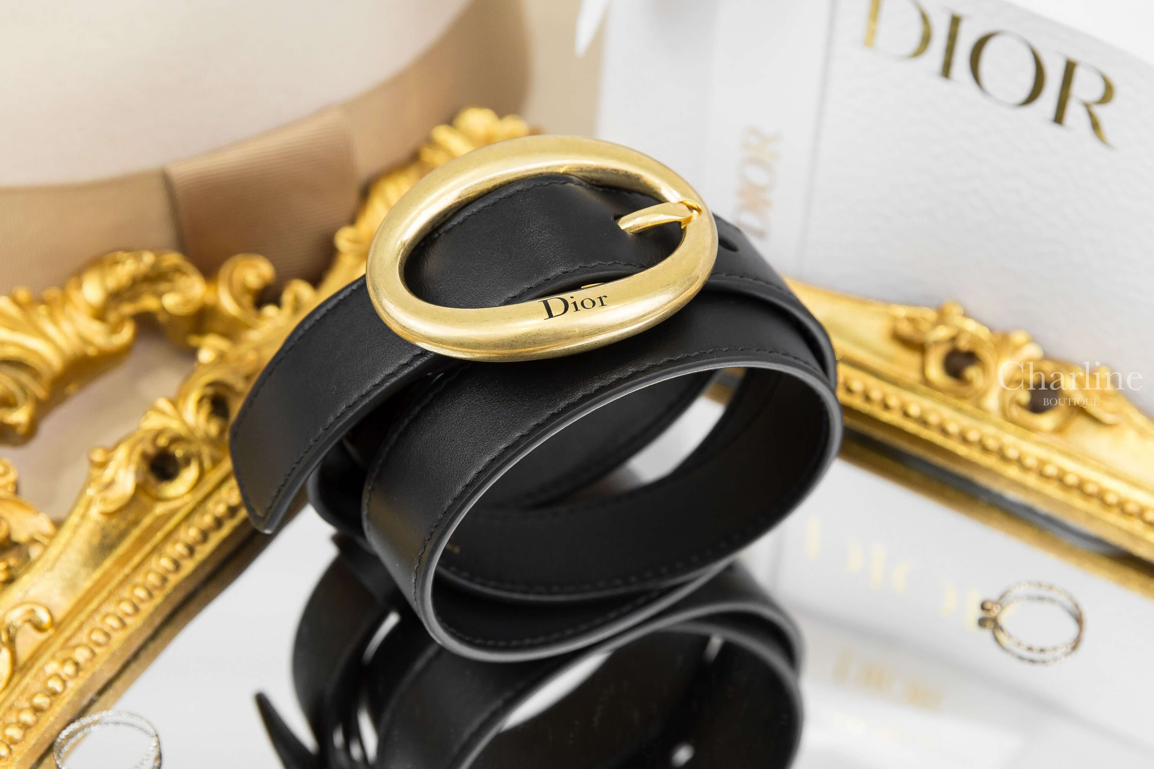 Dior Dior Légende Belt 黑色橢圓黑字金釦小牛皮2.5cm皮帶-Charline Boutique 精品代購