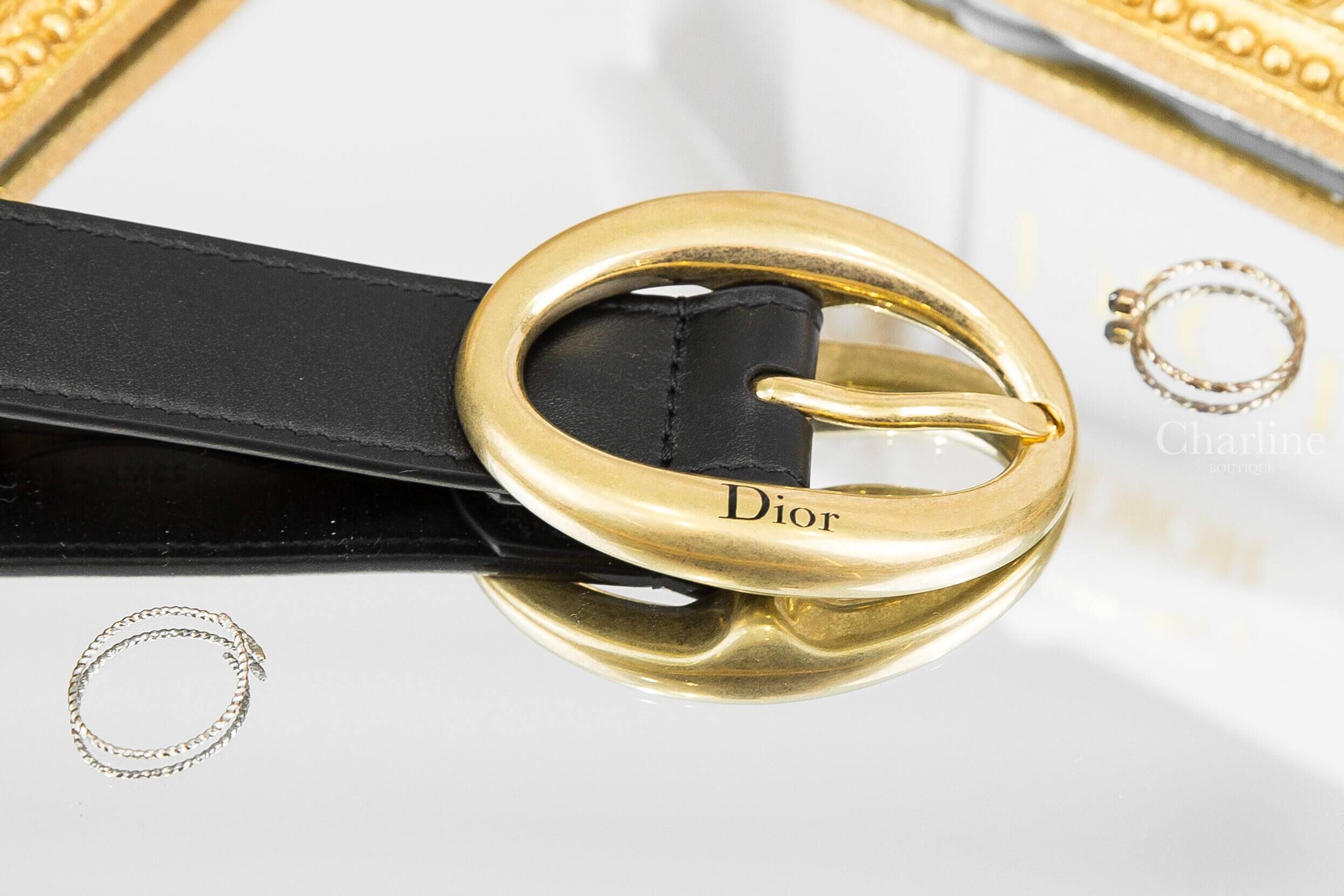 Dior Dior Légende Belt 黑色橢圓黑字金釦小牛皮2.5cm皮帶