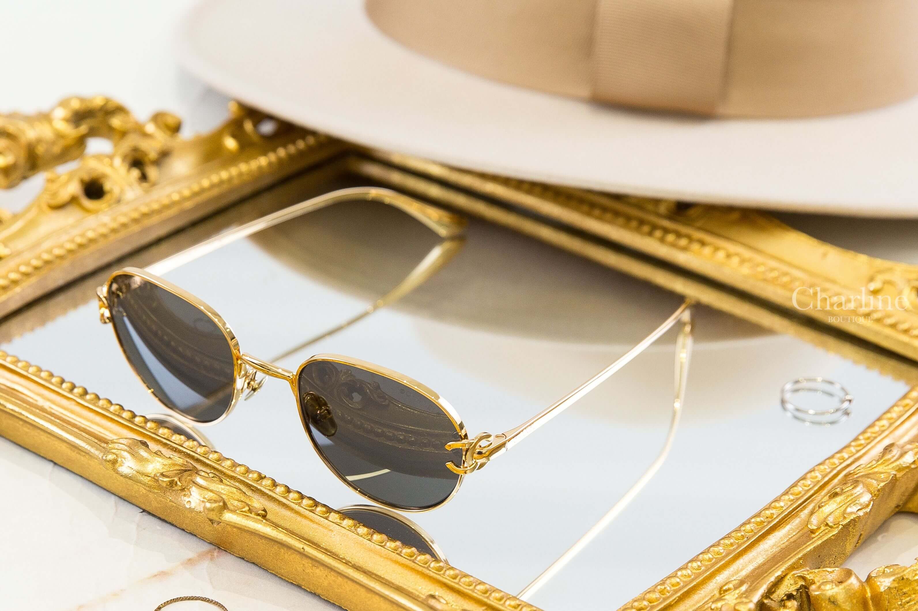 Chanel Pantos Sunglasses 金色圓框深棕色鏡片側邊金CC金字太陽眼鏡-Charline Boutique 精品代購
