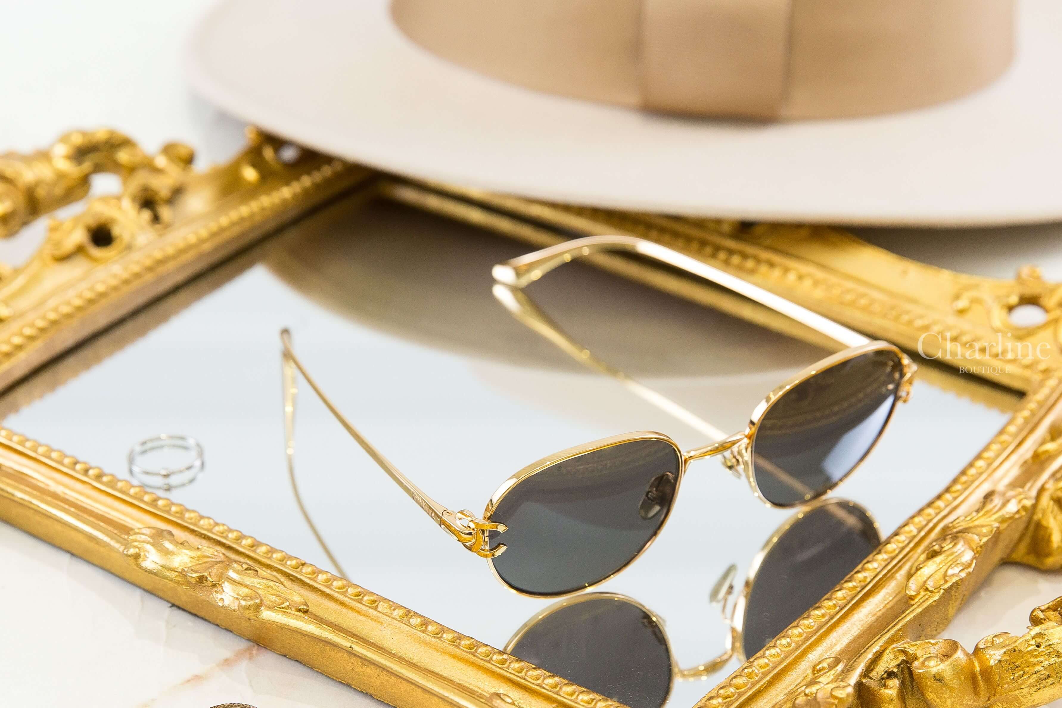 Chanel Pantos Sunglasses 金色圓框深棕色鏡片側邊金CC金字太陽眼鏡-Charline Boutique 精品代購