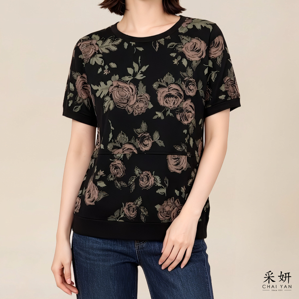 玫瑰花布短袖上衣