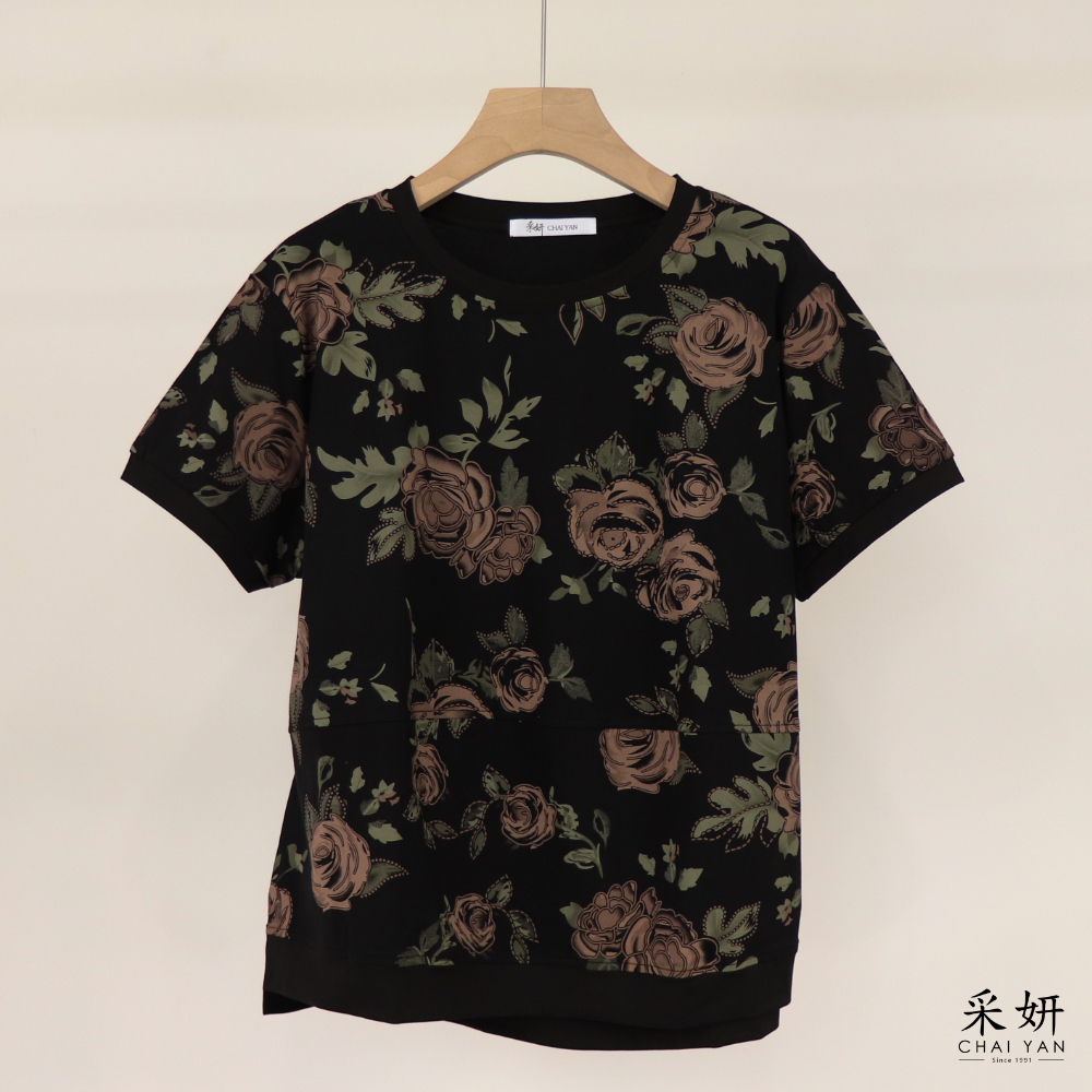 玫瑰花布短袖上衣