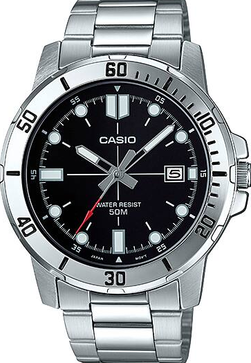 萬年鐘錶 - CASIO 卡西歐 復古黑面大錶徑不鏽鋼男錶 MTP-VD01D-1EV 錶徑45MM