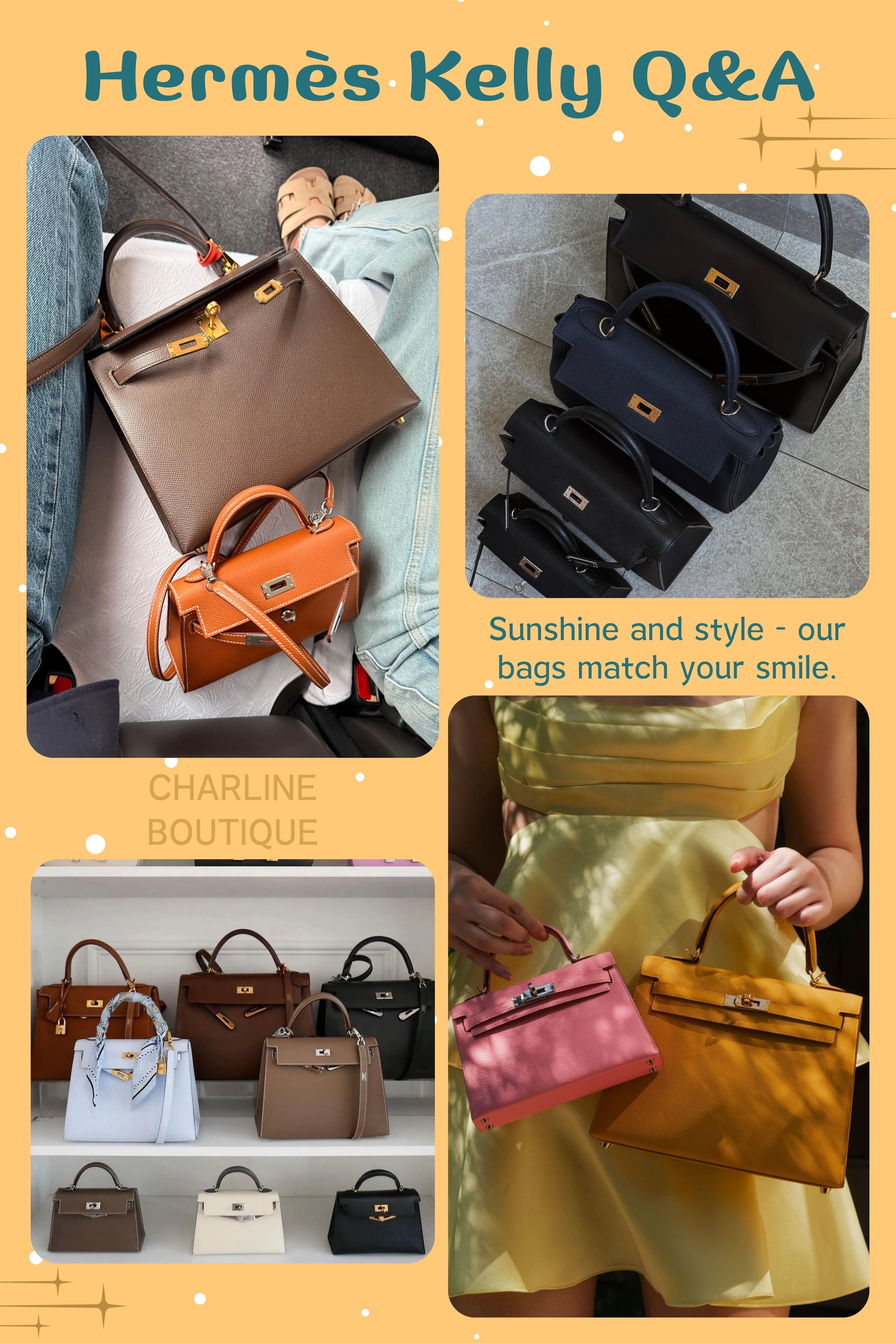 FAQ｜關於 Hermès Kelly 的 10 大熱門問題    Q1：Hermès Kelly 有哪些常見尺寸？哪個尺寸最實用？  A：Kelly 完整的常見尺寸由小到大依序是：Mini Kelly（19cm）、Kelly 20、Kelly 25、Kelly 28、Kelly 32、Kelly 35、Kelly 40。  想要精緻、緊跟小包潮流、應對約會與晚宴，首選 Kelly 25。近年熱度與保值度都在高點，上身比例對亞洲身形非常友善。  習慣隨身帶長夾、保溫瓶或摺疊傘，直接看 Kelly 28，容量最充裕，日常實用感最紮實。  第一次買、想要安全牌，Kelly 25 是兼顧保值與百搭的萬能款；如果更重視容量、背著要夠踏實，Kelly 28 最不容易後悔。  Charline Boutique 的經驗是，很多人在猶豫 25 還是 28 的時候，最後決定的關鍵不是尺寸數字，而是「你平常手機是裸機還是有厚殼」、「你習不習慣帶長夾」——這兩件事想清楚，答案通常就出來了。    Q2：Hermès Kelly 內縫、外縫差在哪？會影響容量嗎？  A：內縫外縫是 Kelly 最核心的工藝分支，影響的不只是視覺，還有你每天開包拿東西的手感。  外縫（Sellier），縫線在包身外側，線條極為俐落，幾何感強，常搭配 Epsom 等硬挺皮革。看起來最正式、立體感最強，但因為結構偏硬、開口較受限，同尺寸下體感容量會比內縫略小，稍微有厚度的東西不太好塞進去。  內縫（Retourne），縫線藏在包身內側，翻出來後邊角圓潤柔和，常搭配 Togo、Clemence 這類柔軟皮革。風格更隨性自然，皮革帶彈性，拿取物品順手很多，體感容量也更寬裕。  Charline Boutique 的經驗是，不少人第一次比較外縫和內縫時，都以為外縫「看起來比較大」，但實際日常使用後發現內縫更舒服、容量感更好。想要最正式收藏感，選外縫；想要日常好用，選內縫——就這麼簡單。    Q3：Hermès Kelly 哪種皮革最適合新手入手？  A：Epsom 和 Togo 是新手入坑最穩妥的選擇，兩者都是愛馬仕最經得起時間考驗的抗刮耐磨主力皮革。如果特別喜歡亮色系、想要顏色飽滿，可以進一步看 Swift，但它需要更細心照顧。  Epsom，壓紋牛皮，硬挺輕盈，防刮耐磨，最大的優點是不容易變形。很適合外縫 Sellier，能撐出那種俐落幾何的精緻線條。Charline Boutique 的經驗是，如果你希望包包隨時保持立體感、日常不需要特別呵護，Epsom 幾乎是零焦慮的選擇。  Togo，小公牛皮，表面有天然的細顆粒紋，觸感比 Epsom 柔軟、有彈性。耐用度高、抗刮性也不差，日常背出門心理負擔很小，常見於內縫 Retourne，呈現法式隨性的高級感。根據 Charline Boutique 的市場觀察，想要一顆「敢背、常背、不心疼」的 Kelly，Togo 是很多人最終的選擇。  Swift，細緻平滑的小牛皮，顯色度極高——同樣一個粉色，Swift 版本的飽和度就是比 Epsom 漂亮一截。但它相對嬌貴，指甲痕、刮痕都比較明顯，Charline Boutique 會建議把 Swift 列為進階選項，已經熟悉皮革保養後再入手。  新手挑 Kelly 皮革不用一開始就追稀有皮，先選一款自己敢帶出門、符合生活習慣的皮革，才會真正感受到 Kelly 的魅力。    Q4：Hermès 鱷魚皮等級怎麼分？Porosus、Niloticus、Alligator 差在哪？  A：愛馬仕的鱷魚皮主要看 Logo 旁的幾何符號來辨識品種，三種各有不同的稀有度與視覺特色。  Porosus 灣鱷皮（符號「^」），被視為三種之中最頂級。鱗片最小、排列最密且對稱，亮面處理後光澤感如寶石般耀眼，價格也最高。Charline Boutique 的市場經驗是，想收藏一顆夢幻級稀有皮 Kelly，Porosus 是很多人心中的終極答案。  Niloticus 尼羅鱷皮（符號「●●」），產自非洲尼羅河流域，鱗片比 Porosus 稍大，紋路從方形漸變到圓形，辨識度很高。大名鼎鼎的「喜馬拉雅」漸層色系，多半就是使用 Niloticus 製作，收藏價值極高。  Alligator 美洲短吻鱷皮（符號「□」），嚴格來說並非鱷魚，是短吻鱷，皮面毛孔幾乎看不見，質感平滑。在珍稀皮革中屬於相對入門的選項，霧面處理的款式特別耐看，是比較好上手的珍稀皮入門款。  挑選 Hermès 鱷魚皮時，Charline Boutique 特別提醒，除了皮種本身，包況、皮革保養狀態、顏色稀有度都同樣重要——珍稀皮怕水怕潮，比一般牛皮更需要細心照顧。    Q5：Hermès Kelly 哪些顏色最經典、最耐看？  A：不管流行怎麼換，愛馬仕的「三大金剛色」永遠是保值度與百搭度最穩的首選。  89 Noir 黑色，永恆的經典，耐髒百搭，能完美托出 Kelly 端莊優雅的氣質。搭金釦貴氣奢華，搭銀釦冷冽俐落，從辦公室到晚宴通吃。  37 Gold 金棕色，Hermès 代表性的焦糖棕，溫潤有復古法式風情，搭配白色對比縫線時辨識度超高。比黑色更日常隨性，又比淺色更耐髒，是第一次入手最容易越看越順眼的顏色。  18 Etoupe 大象灰，灰棕之間的絕妙色調，高級、低調、一年四季好搭。特別適合想要精品感但不想太顯眼的人，搭白色縫線的質感尤其好。  Charline Boutique 觀察到，很多客人挑第一顆 Kelly 時，最後都會在這三色之間做決定——因為這三色真的越背越耐看，不容易退流行，穿什麼衣服都能搭。  進階耐看推薦：Bleu Nuit 午夜藍（白天像黑色，打光後透出深邃藍調，非常有層次）與 Etain 錫器灰（沉穩的深灰色，成熟感很強），都是不撞色、有品味的內行選項。  想知道目前哪些顏色有現貨、哪些顏色市場比較難找？加入 Charline Boutique LINE 詢問，顧問可以幫你即時比對。    Q6：Hermès Kelly 扣除了凱莉包，還有哪些商品也有使用？  A：Kelly 的旋鎖五金早就不只存在於包款上，愛馬仕把這個經典元素延伸到皮件、鞋履、珠寶、腕錶與包款吊飾，形成了一整個 Kelly 風格系列。  皮件與小皮件：Kelly To Go（可拆式肩帶長夾包，保留翻蓋與旋鎖，可以手拿、肩背或斜背，非常實用）、Kelly Wallet（凱莉長夾）、Kelly Pocket（零錢短夾，小巧有辨識度）。Charline Boutique 觀察到，很多客人一開始被 Kelly 包吸引，真正入門時反而先從 Kelly To Go 或 Kelly Wallet 開始——既有 Kelly 元素，預算也更靈活。  鞋履系列：Destin Loafer／Kelly Loafer 樂福鞋，鞋面上那一枚 Kelly 金屬扣讓整雙鞋立刻拉高層次；Funk 短靴與 Kelly Boot 也融入了扣環與皮革綁帶設計，細節感很足。  珠寶飾品：Kelly Double Tour 雙圈皮革手環（非常經典，很多人的第一件 Hermès 配件），O'Kelly 鎖頭項鍊與耳環，輕巧好搭，日常點綴造型很有效果。  腕錶：Kelly Watch 把 Kelly 掛鎖元素做成錶盤，兼具時計與珠寶手鐲的感覺，辨識度極高。  包款吊飾：Kelly Twilly Charm 是等比例縮小的迷你 Kelly 吊飾，掛在 Birkin、Picotin 或 Garden Party 上，層次感和奢華感立刻翻倍。  Charline Boutique 整理後的心得是，想從配件低調入 Kelly 元素，可以先看 Kelly Double Tour 或 Kelly To Go；想要日常穿搭加分，Kelly Loafer 非常值得考慮。    Q7：愛馬仕 Birkin 柏金包和 Kelly 凱莉包差在哪？怎麼分辨？  A：Birkin 和 Kelly 是愛馬仕最被拿出來比較的兩款包，第一眼看確實有點像，但分辨方式其實非常直覺。  提把數量是最快的辨識方式：單提把是 Kelly，雙提把是 Birkin。接著看有沒有附肩背帶：Kelly 標配一條可拆式皮革肩背帶，可以手提、肩背、斜背三用；Birkin 基本上不附肩背帶，主要設計為手提或手挽。  包型上，Kelly 是上窄下寬的梯形，線條精緻俐落，開合有完整的翻蓋設計，使用起來很有儀式感，整體風格偏正式、優雅；Birkin 的包身橫幅較寬，容量較深，翻蓋很多人日常使用時直接往內收，拿取東西更順手，整體感覺更隨性、大器。  兩款都有外縫 Sellier（線條俐落、包型挺拔、正式感強）和內縫 Retourne（邊角圓潤柔和、風格隨性日常）兩種版本。  Charline Boutique 整理後的心得是：如果你更重視容量、拿取方便、喜歡手提包帶出的大氣感，選 Birkin；如果你喜歡精緻比例、想要可以肩背斜背、風格偏正式優雅，選 Kelly。大多數人想清楚這兩點，答案其實很明確。    Q8：Hermès Kelly 一定要配貨嗎？  A：Hermès 官方從未在任何條款中明確寫出「配貨」這兩個字。但現實是，Kelly 屬於供不應求的頂熱門款，在專櫃的實際運作中，消費紀錄的累積、與銷售顧問（SA）之間的長期信任關係，往往直接決定你能不能進入「拿包名單」。  如果你本來就喜歡 Hermès 的絲巾、鞋履、皮帶、珠寶，從日常會使用的品項慢慢經營是最自然的方式。但如果目標很精準，只想鎖定特定尺寸（比如 Mini 或 Kelly 25）加上經典色，透過可信任的精品代購或二級市場尋找現貨，通常能省去等待的時間，只是熱門款通常存在一定程度的市場溢價，入手前務必確認來源、包況與防偽。    Q9：Hermès 新手入門包款有哪些推薦？  A：如果你是第一次入手 Hermès，BKC（Birkin、Kelly、Constance）固然是終極目標，但以下幾款入門性更高、日常實用性更強，非常值得先認識。  Picotin Lock（菜籃子），圓潤可愛，靈感來自馬匹飼料袋，無拉鍊設計搭配底部金屬鎖頭，拿取超順手。18cm 玲瓏精緻，22cm 容量很夠用，是公認性價比最高的愛馬仕入門小包。  Evelyne（空中飛人包），包身正面的 H 鏤空打孔設計辨識度超高，寬肩帶背起來舒服，休閒感很強，逛街、旅行、雙手要空出來的時候最好用。風格中性，男女都能搭。  Garden Party（花園包），極簡托特包型，開口大、包身方正，通勤、上課、旅行都很實用。全皮或帆布拼接版本各有風格，帆布款特別輕盈。  Herbag，常被稱為「帆布版 Kelly」，保留了 Kelly 的翻蓋輪廓，改以帆布與皮革拼接，整體更輕鬆好駕馭，預算門檻也相對親民。Charline Boutique 的經驗是，喜歡 Kelly 包型但還沒準備直接入手全皮 Kelly 的客人，Herbag 是非常好的銜接選項。  Charline Boutique 整理後的心得是，新手入門包不用追最熱門，而是要選一顆自己真的會常背、符合生活習慣的款式——這樣才會越用越有感覺。  不確定哪款最適合你？加入 Charline Boutique LINE，把你的預算、身高、日常風格告訴我們，我們幫你整理最適合的選項。    Q10：有哪些類似 Hermès 的低調奢華品牌可以推薦？  A：如果你深深著迷於 Kelly「不靠大 Logo、全憑頂級皮質與極致工藝說話」的靜奢風（Quiet Luxury），以下四個品牌非常值得放入你的清單。  Delvaux（比利時皇家御用），創立於 1829 年，比 Hermès 還要早。招牌的 Brillant 與 Tempête，線條內斂優雅，用金屬扣細節點綴而不靠大 Logo，皮革手感與做工都是頂級精品水準，非常適合喜歡成熟端莊、低調有品味風格的人。  Valextra（義大利愛馬仕），以俐落的建築感線條、零 Logo 設計與招牌的 Costa 黑色油邊聞名。旗艦包款 Iside 的金屬鎖扣與梯形結構，很適合喜歡 Kelly 風格但想要不撞包的都會女性。  The Row，靜奢風的當代代表。極簡、冷淡、面料奢華，包款幾乎沒有任何品牌壓迫感，卻在舉手投足之間散發出無法偽裝的高級感。  Loro Piana，以頂級羊絨與細膩皮革聞名，包款風格延續品牌一貫的安靜奢華感，柔和、乾淨、重視觸感，比 Hermès 更偏向生活感的溫潤奢華。  Charline Boutique 整理後的心得是，類似 Hermès 的低調品牌不一定要追辨識度，而是要看皮革質感、做工細節，以及跟你平常穿搭風格是否真的合拍——合拍的包，才背得長久。