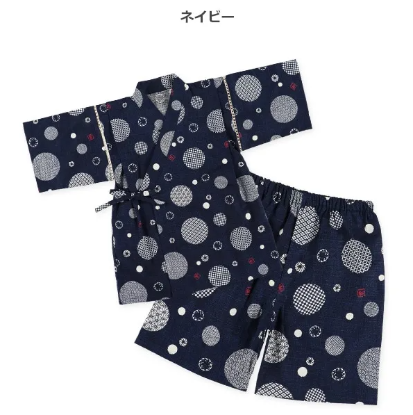 【Nishimatsuya】Kids Jinbei Set (Polka Dots & Traditional Japanese Pattern) - Navy