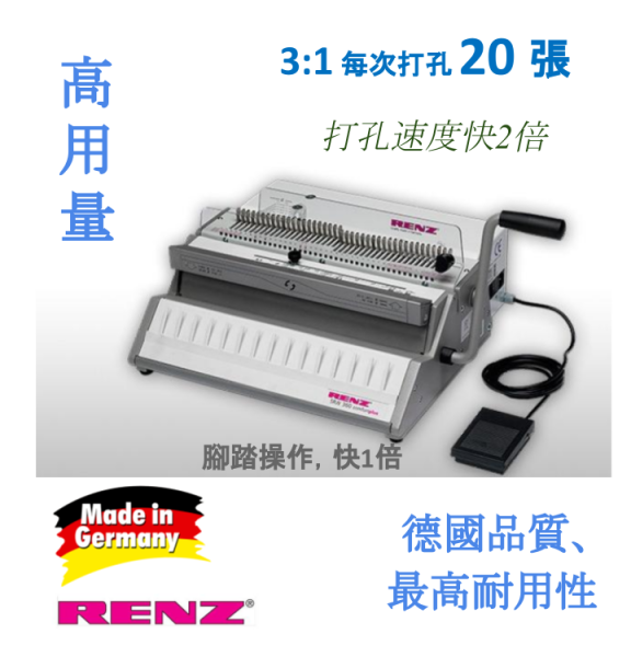 RENZ SRW 360 COMFORTPLUS 3:1 電動鐵圈釘裝機(F4,A4) 25 張, 有腳踏，超重型，德國製造，耐用之選