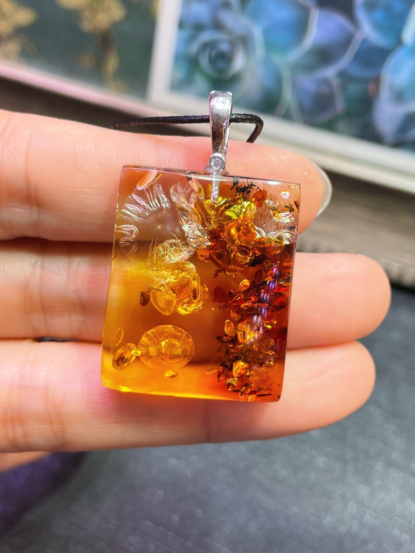 0628BA11-BALTICAMBER-RING-天然波羅的海花珀吊墜頸鏈 [成色美，S925銀扣頭鑲嵌] (A11)