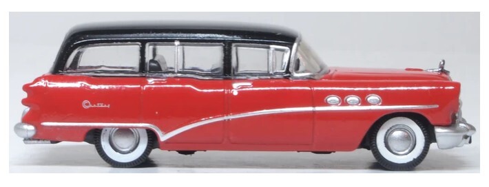 Oxford 87BCE54004 1:87 1954年別克世紀旅行車，鬥牛士紅/卡爾斯巴德黑