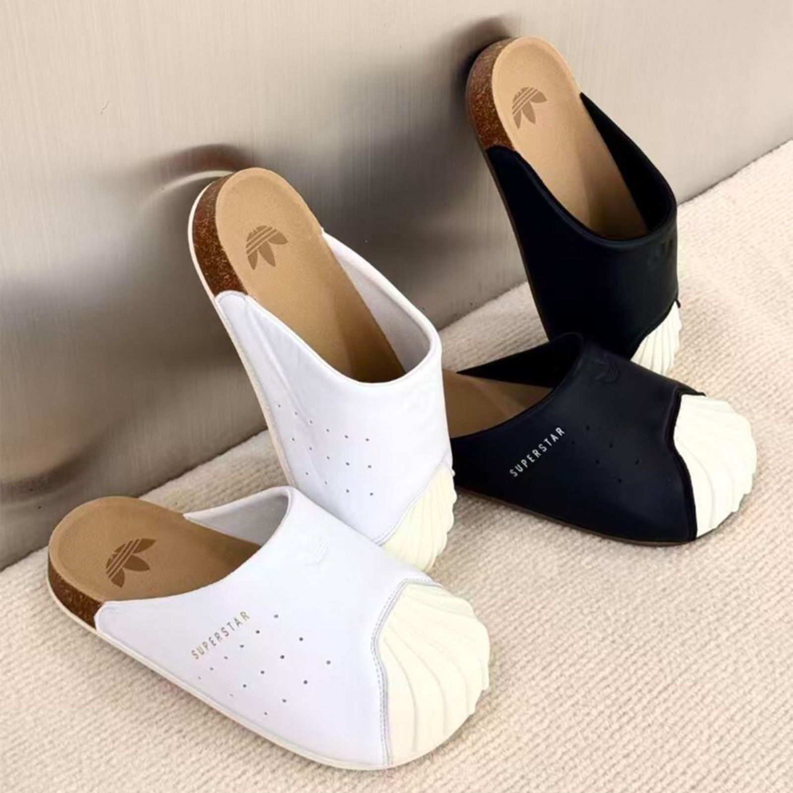 adidas Originals ADIMULE SUPERSTAR 貝殼頭穆勒鞋 皮革 亮面 半拖鞋 防磨 懶人鞋 勃肯鞋 軟木底 男女同款 LC0412 LC0411