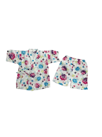 【Nishimatsuya】Kids Jinbei Set (Floral Pattern) - Ivory