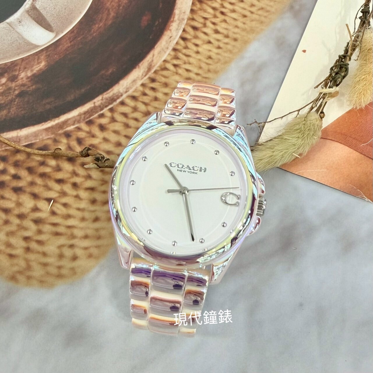 【COACH】珍珠白陶瓷女錶 CO14504390 36mm 現代鐘錶