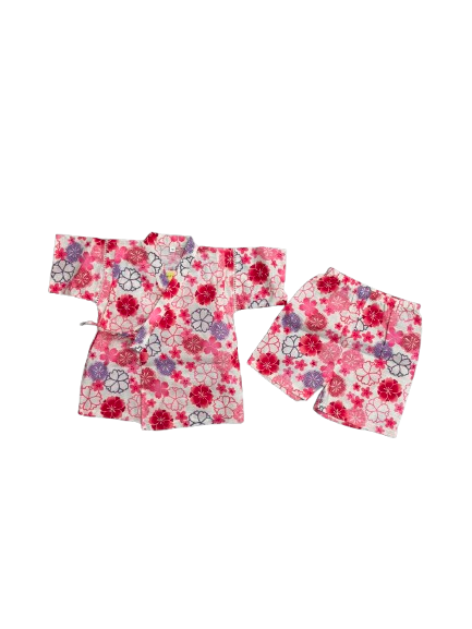 【Nishimatsuya】Kids Jinbei Set (Cherry Blossom Pattern) - White