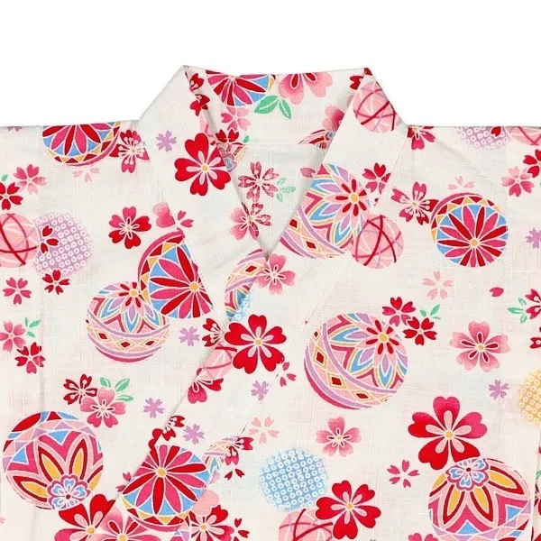 【Nishimatsuya】Kids Temari & Flower Pattern Jinbei (White)