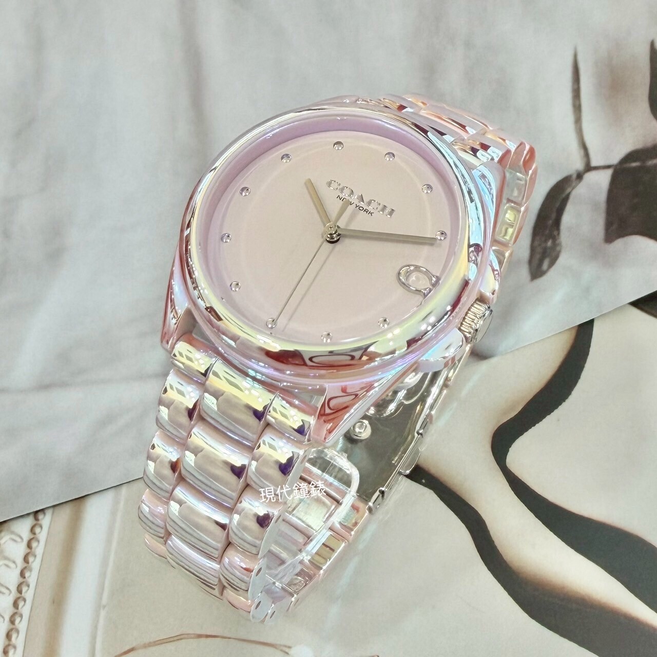【COACH】珍珠粉色陶瓷女錶 CO14504391 36mm 現代鐘錶
