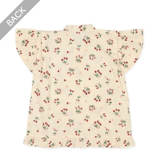 【Nishimatsuya】Kids Sweet Strawberry Ruffle Jinbei Set (White Beige)