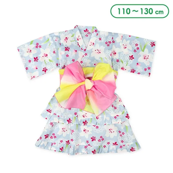 【Nishimatsuya】Kids Jinbei Dress with Obi Belt (Lily Print)