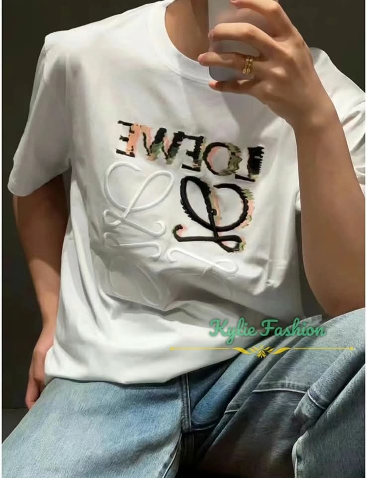 LOEWE 白色 彩色LOGO 立體刺繡 Tee