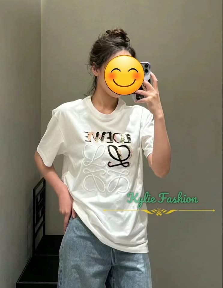 LOEWE 白色 彩色LOGO 立體刺繡 Tee