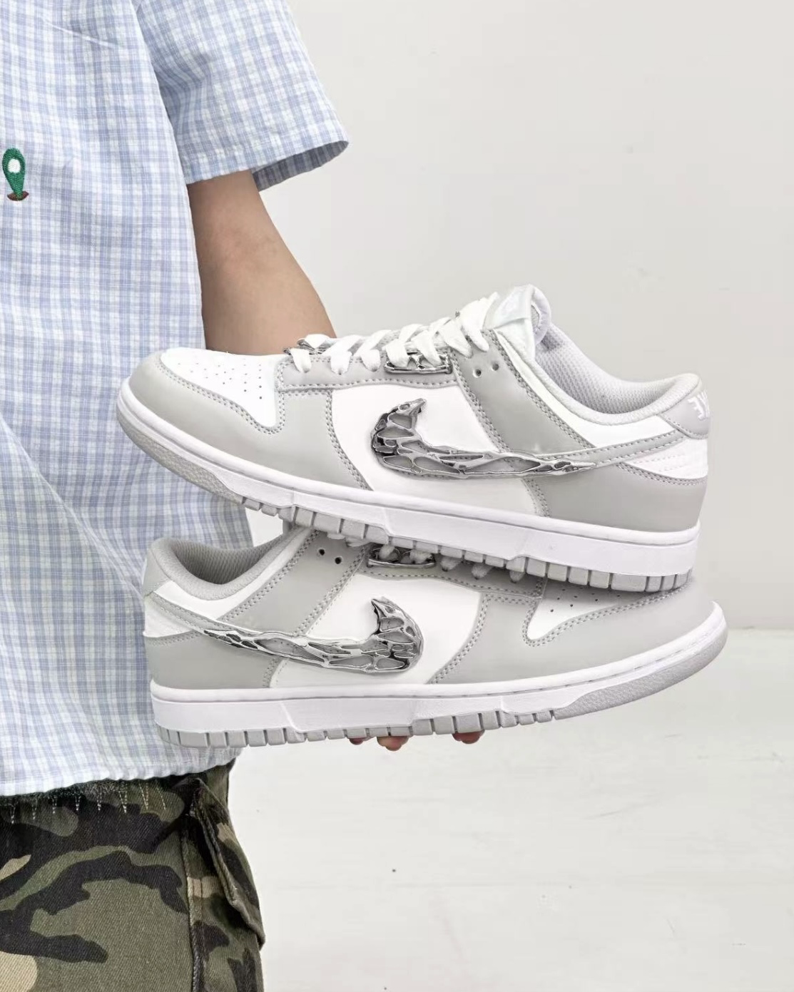 【訂製款】NIKE DUNK LOW 灰白 液態銀 金屬 低筒 男女鞋