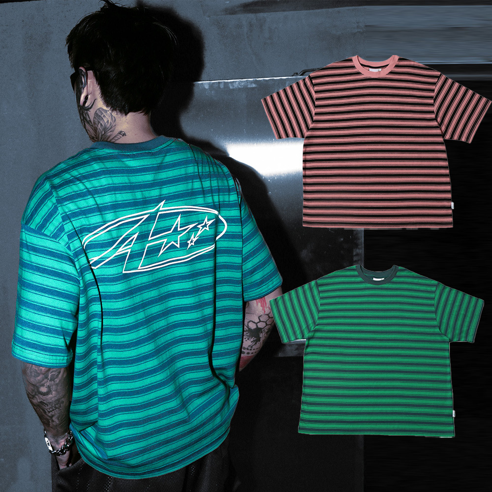 MTA STAR BOXY STRIPED TEE 綠藍 粉黑 印花 復古 街頭 Boxy 條紋 短T【M26SSP】