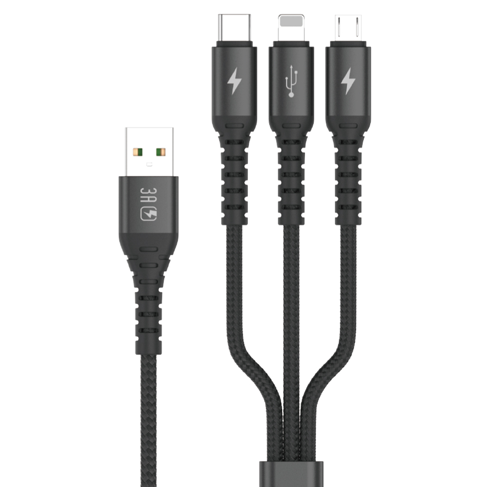 AIDOGA 艾迪伽 一分三 Type-C+安卓MicroUSB+Lightning充電線傳輸線 加長網尾 NyzerFlex 1.5M