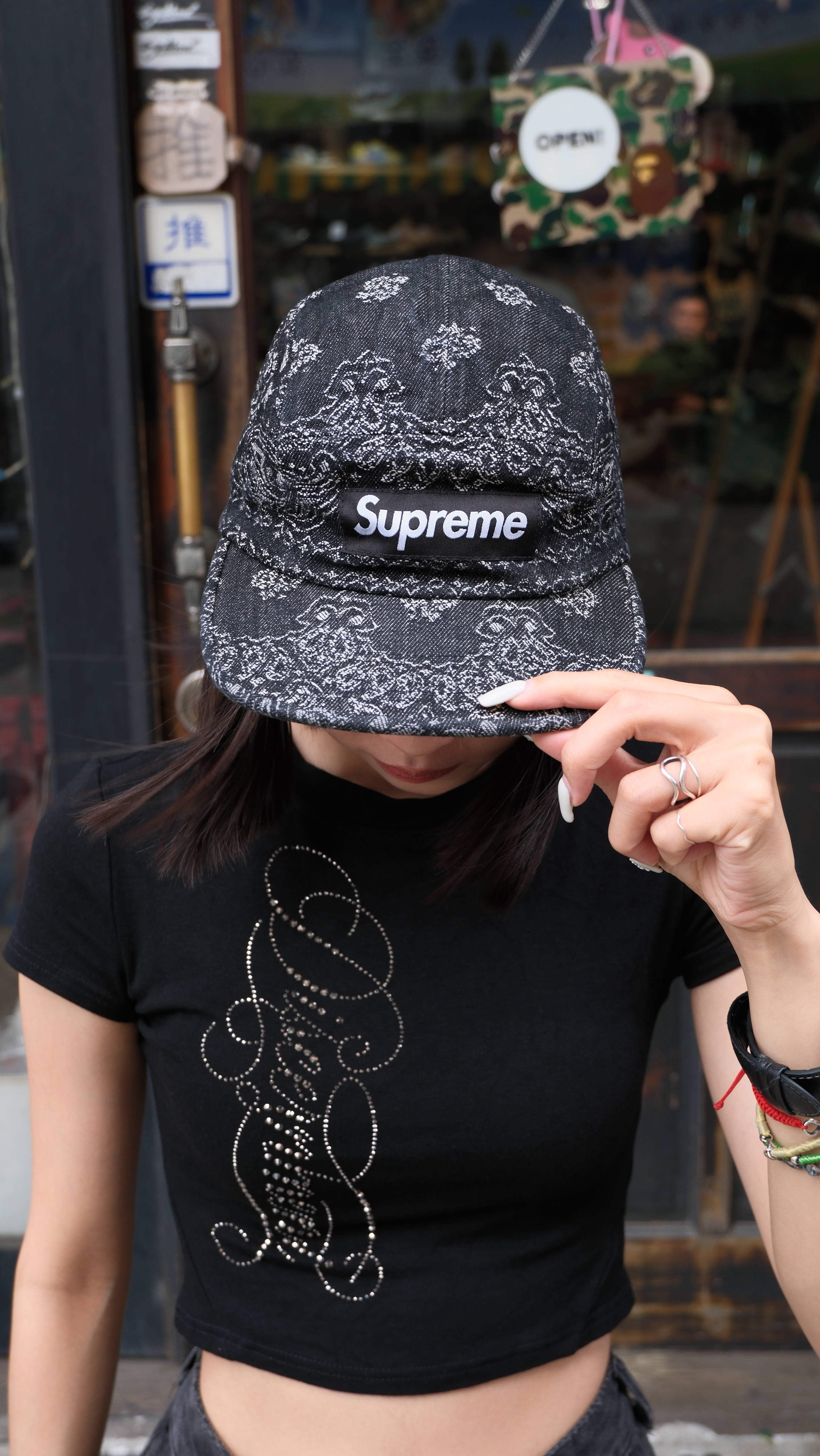 Supreme 五分割 變形蟲 Jacquard Denim Camp Cap ss25h86