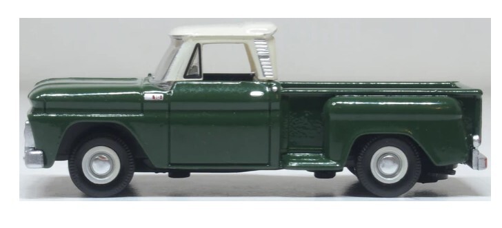 Oxford 87CP65008 1:87 1965年雪佛蘭Stepside皮卡，深綠色/象牙色