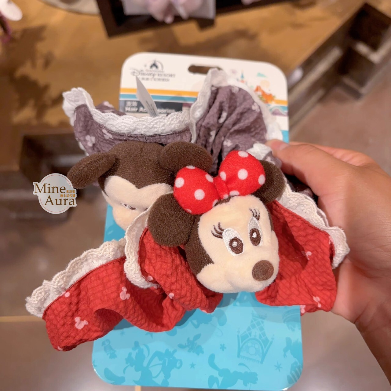 米奇 Mickey 米妮 Minnie 絨毛 大頭 造型 髮束 大腸圈 髮飾 2入組 -上海迪士尼樂園