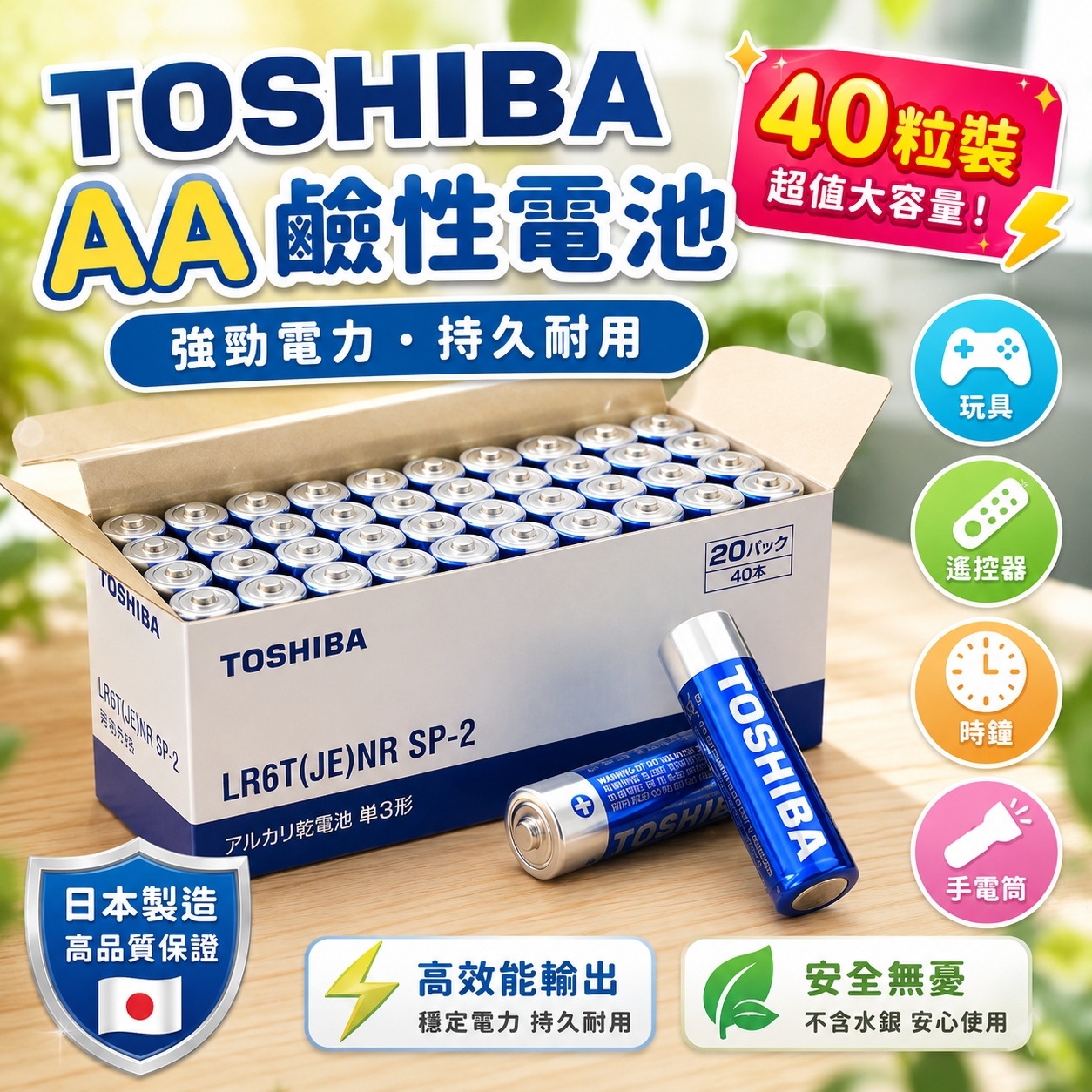 【現貨】AQ120102 TOSHIBA AA 鹼性電池 (40粒裝)