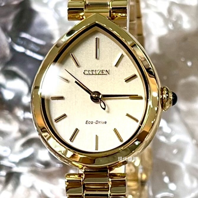 【CITIZEN 星辰】L- Rainell雨漾光動能水滴系列(金) EM1202-50P 26.2mm 現代鐘錶