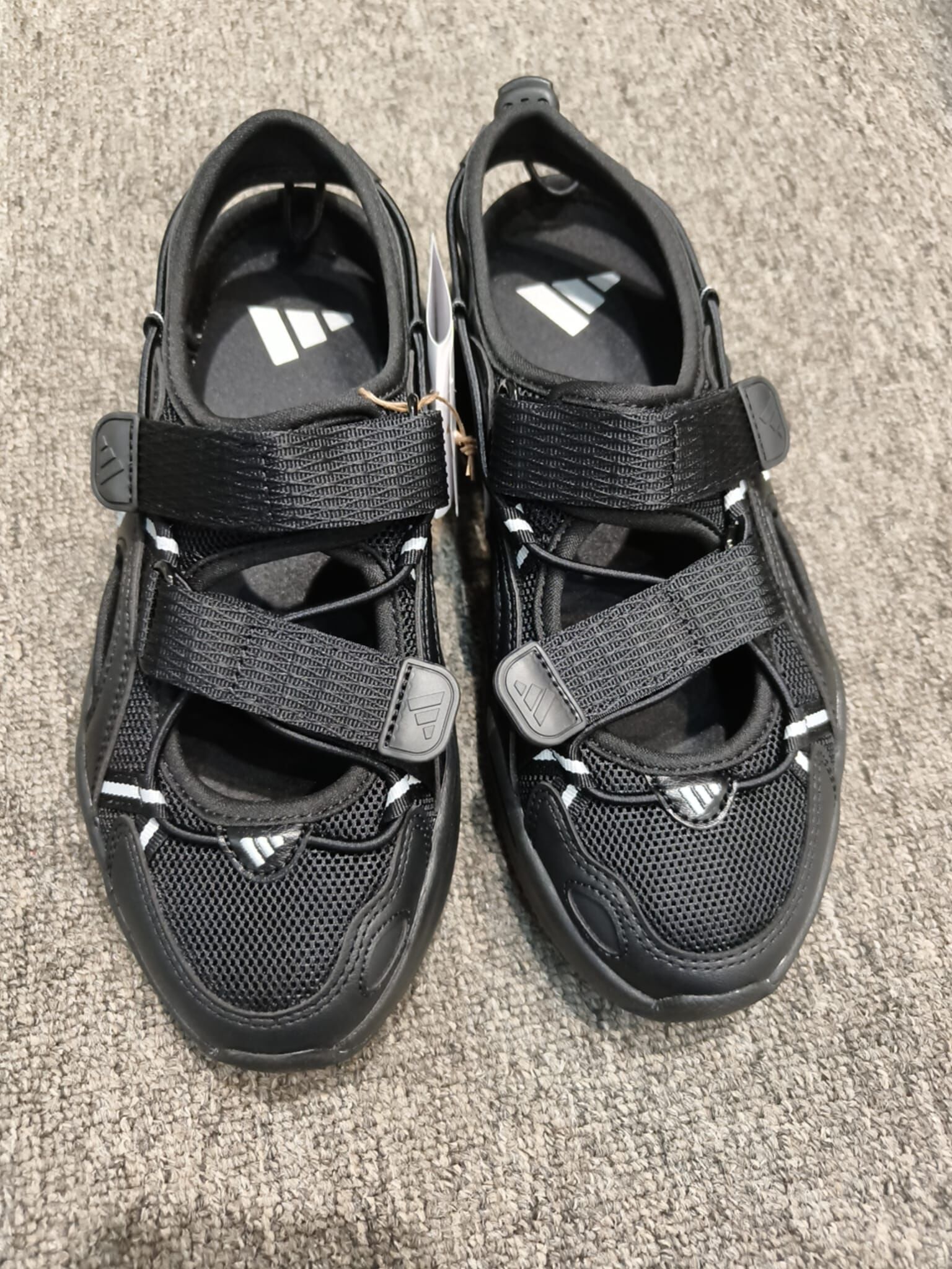 BY036 ADIDAS 黑色網眼魔鬼氈厚底涼鞋