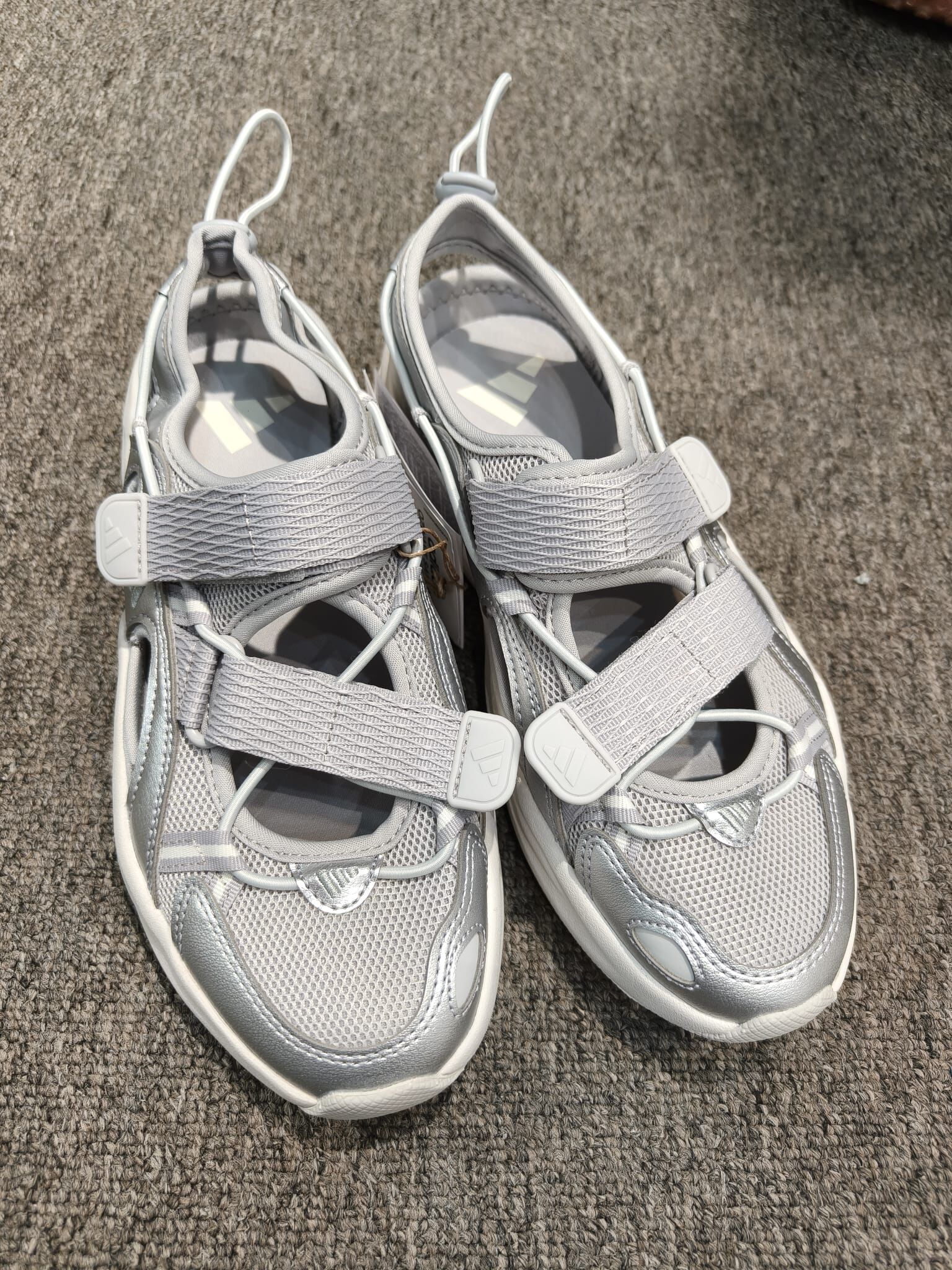 BY037 ADIDAS 灰色網眼魔鬼氈厚底涼鞋