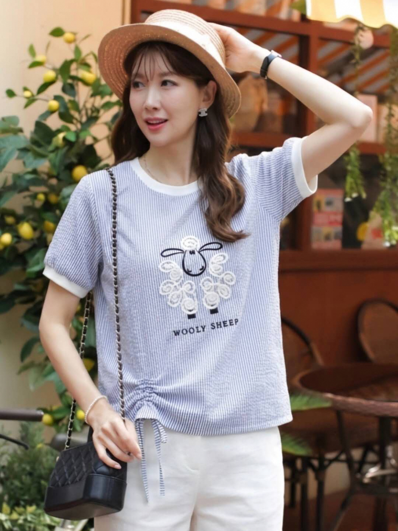 小羊印花抽繩設計款棉T