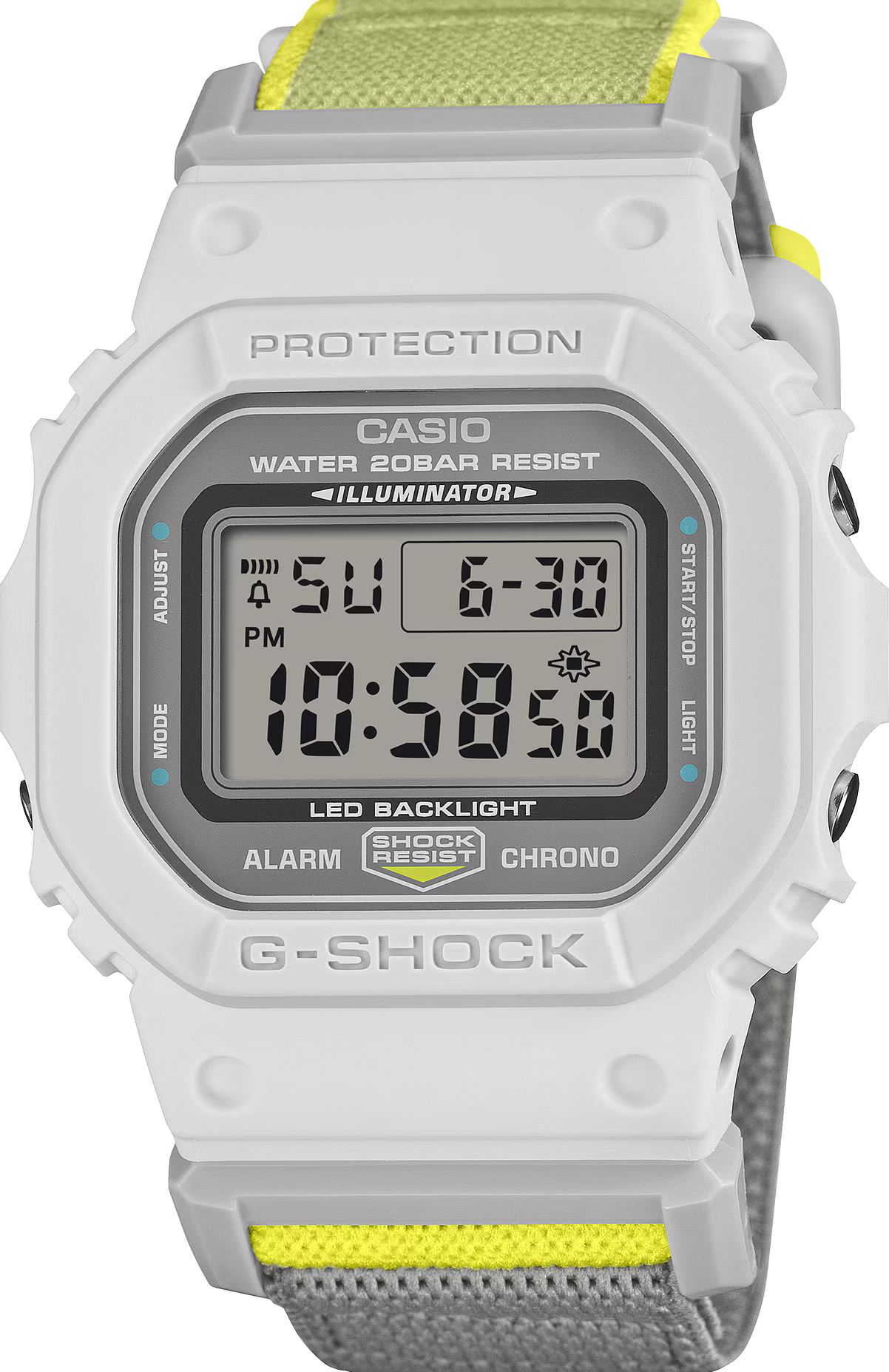 萬年鐘錶 - G-SHOCK  經典方形錶殼布質錶帶磁吸扣環防震電子錶 DW-5600MNC-7A8 錶徑: 42.8MM