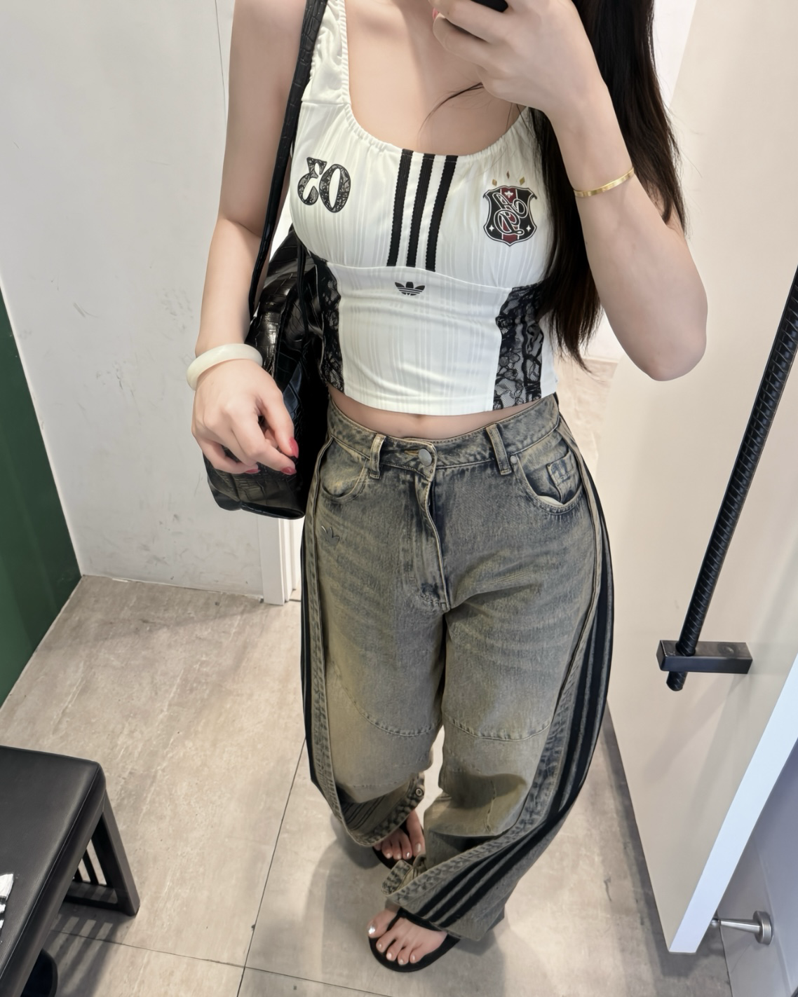 ADIDAS ADILENIUM 5.0 丹寧長褲 鈕扣 寬鬆 牛仔褲