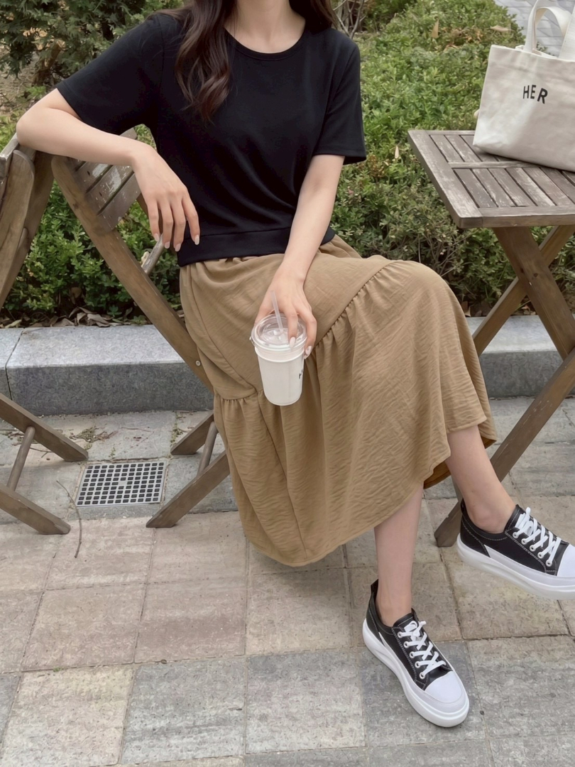 文青風假兩件拼接★寬鬆顯瘦長洋裝