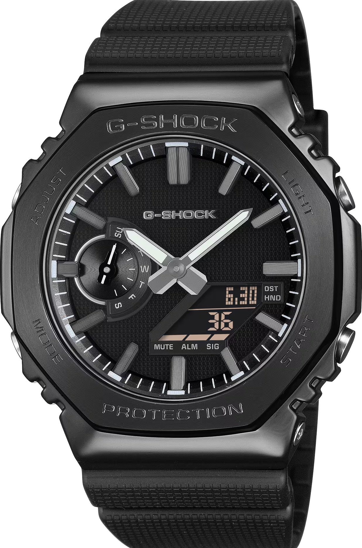 萬年鐘錶 - G-SHOCK  奢華黑色不鏽鋼系列八角錶殼系列電子錶 GM-2100LXB-1A  錶徑 : 44.4 mm