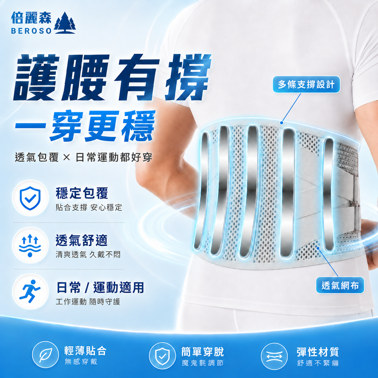 強效透氣支撐護腰雙加壓運動防護腰帶 C42