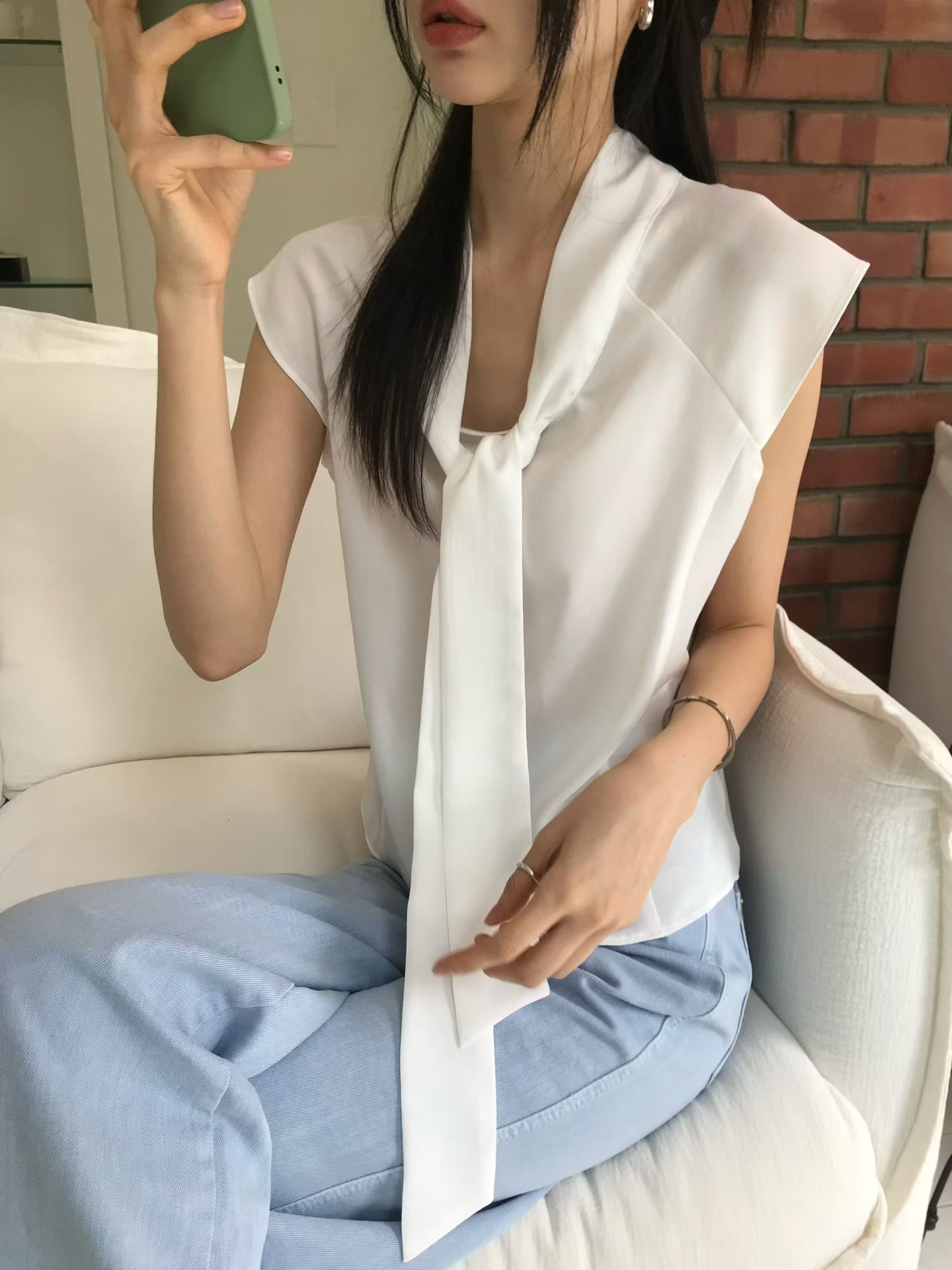 綁寬帶半袖襯衫
