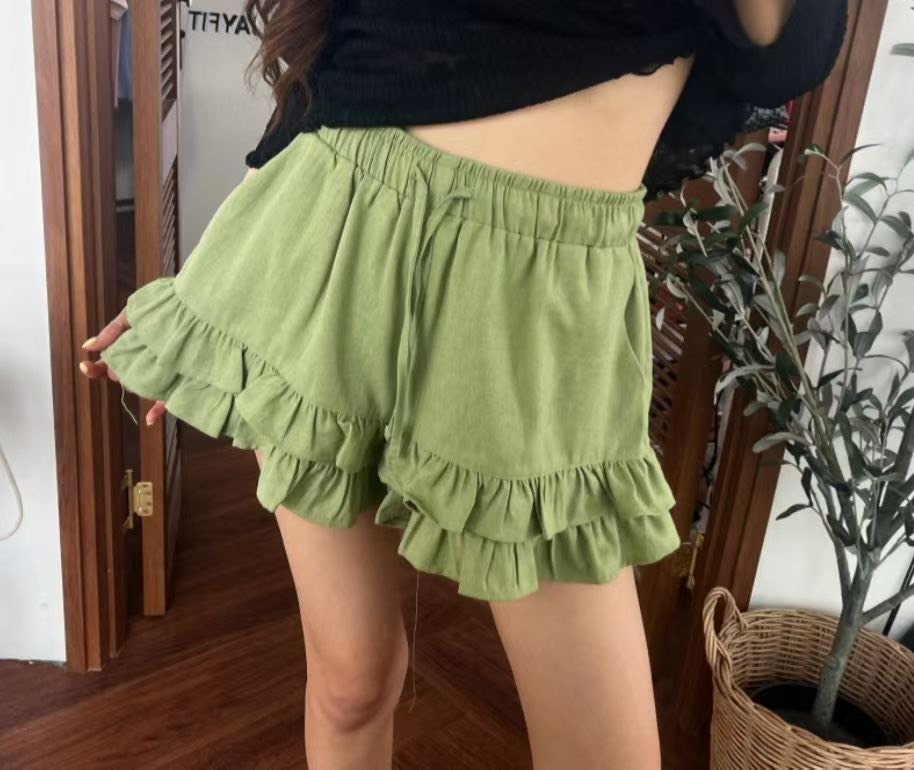 棉麻荷葉圈短褲