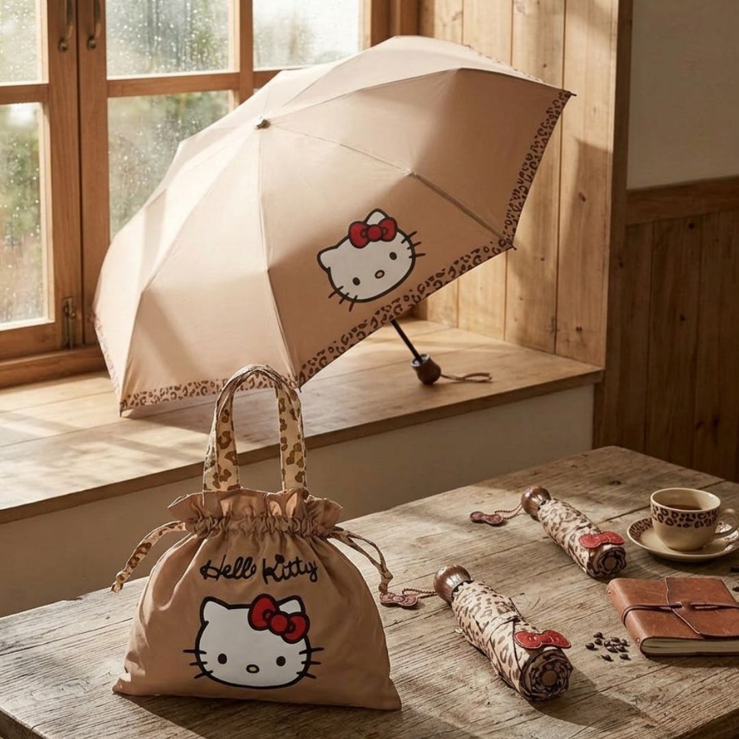 HELLO KITTY 豹紋系列-防曬縮骨遮| 雨傘(斜揹傘袋)