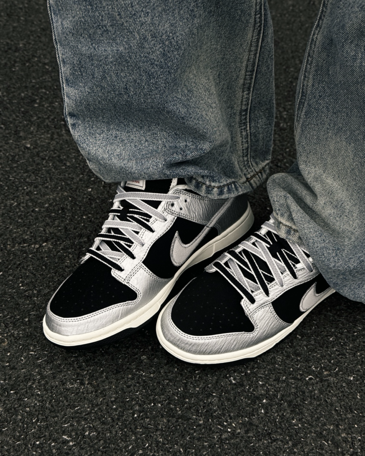 NIKE DUNK LOW RETRO 銀黑色 紋理 雙色鞋帶 休閒鞋 男女鞋
