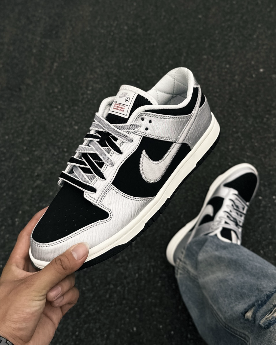 NIKE DUNK LOW RETRO 銀黑色 紋理 雙色鞋帶 休閒鞋 男女鞋