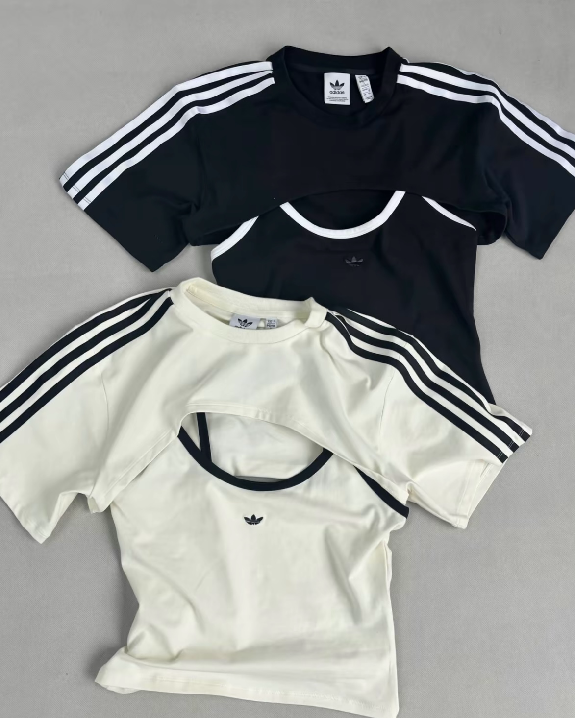 ADIDAS ORIGINALS 兩件式 短袖 上衣 細肩帶 吊帶 背心 三線 白色 黑色