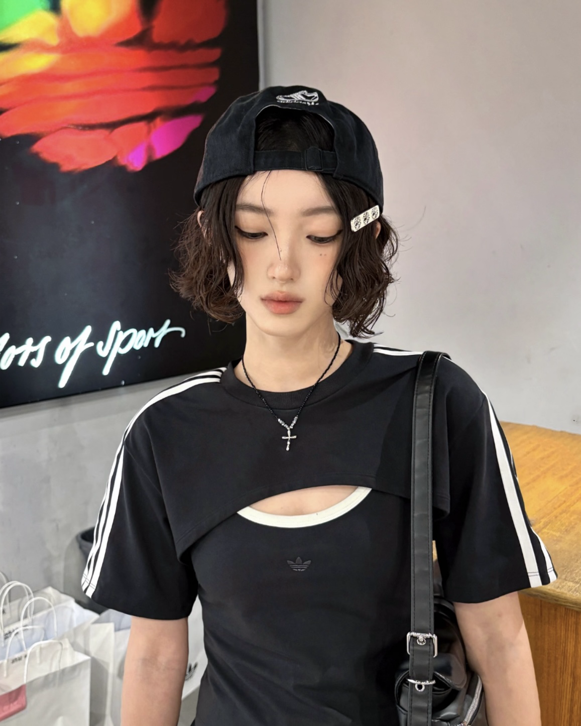 ADIDAS ORIGINALS 兩件式 短袖 上衣 細肩帶 吊帶 背心 三線 白色 黑色