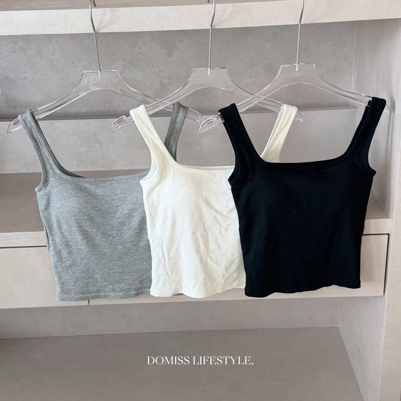【天天都想穿】DOMISS寬肩帶方領螺紋背心 Bra Top-3色  顯瘦 背心 百搭背心(現貨)