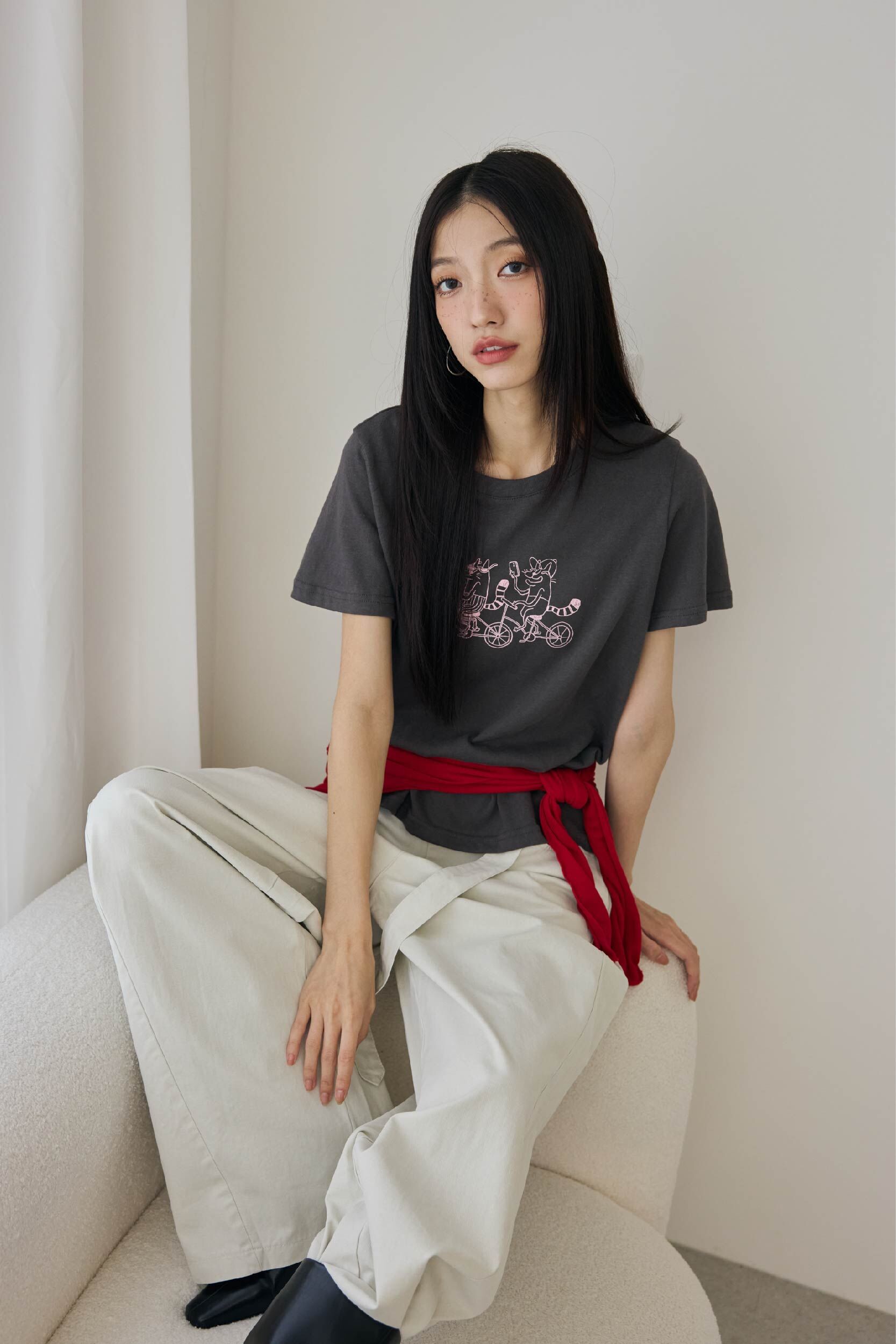 手繪風印花薄短T