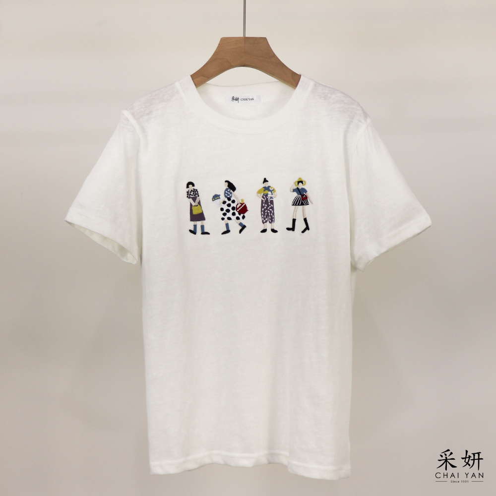 刺繡女孩雪花棉短袖上衣