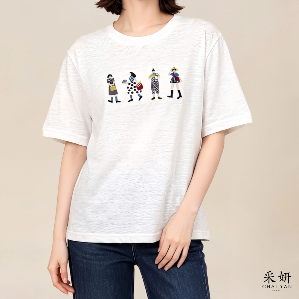 刺繡女孩雪花棉短袖上衣